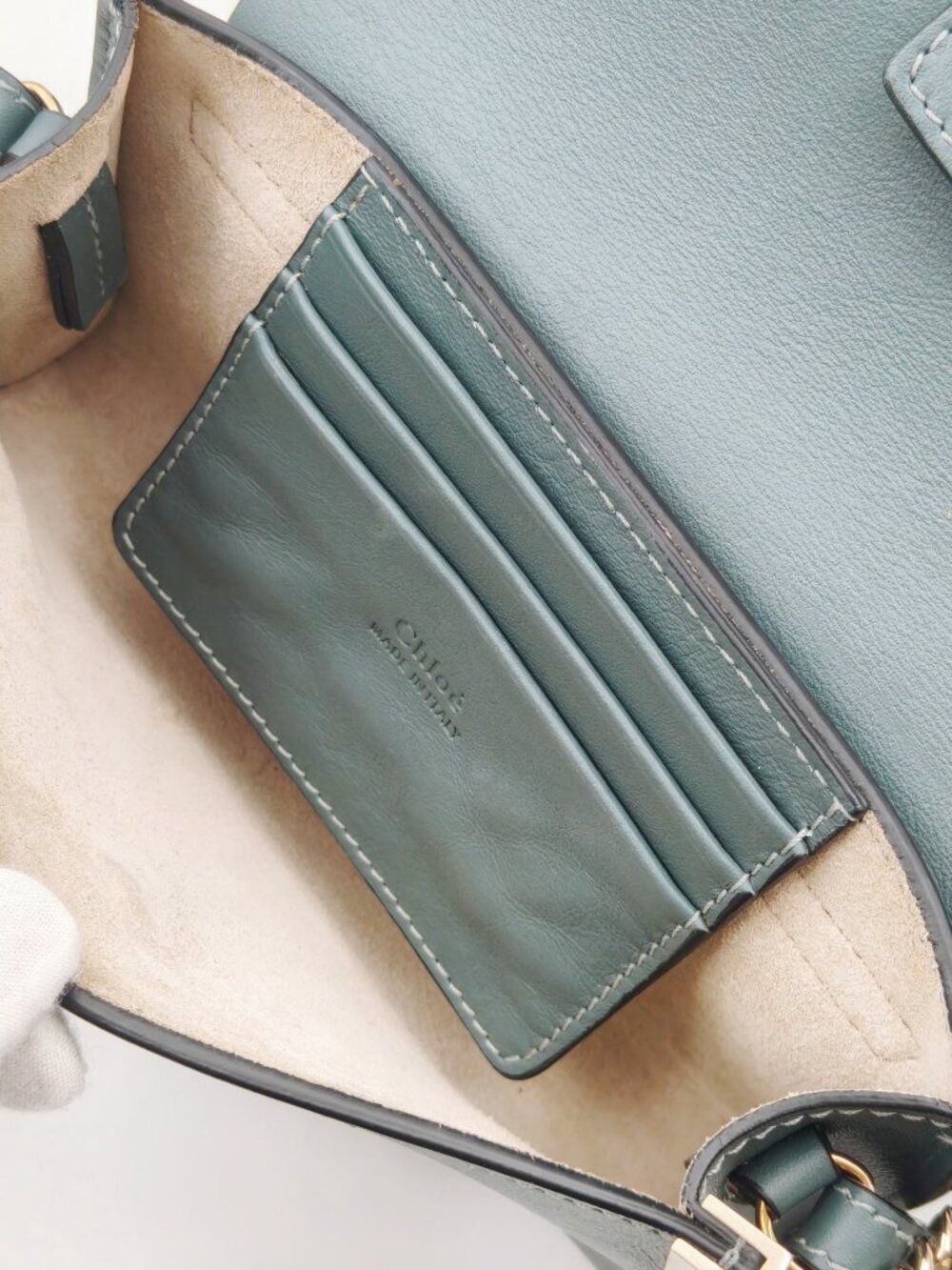 Chloé Faye Small Crossbody Bag Dark Green Suede Leather Gold Chain Authentic - Picture 9 of 12
